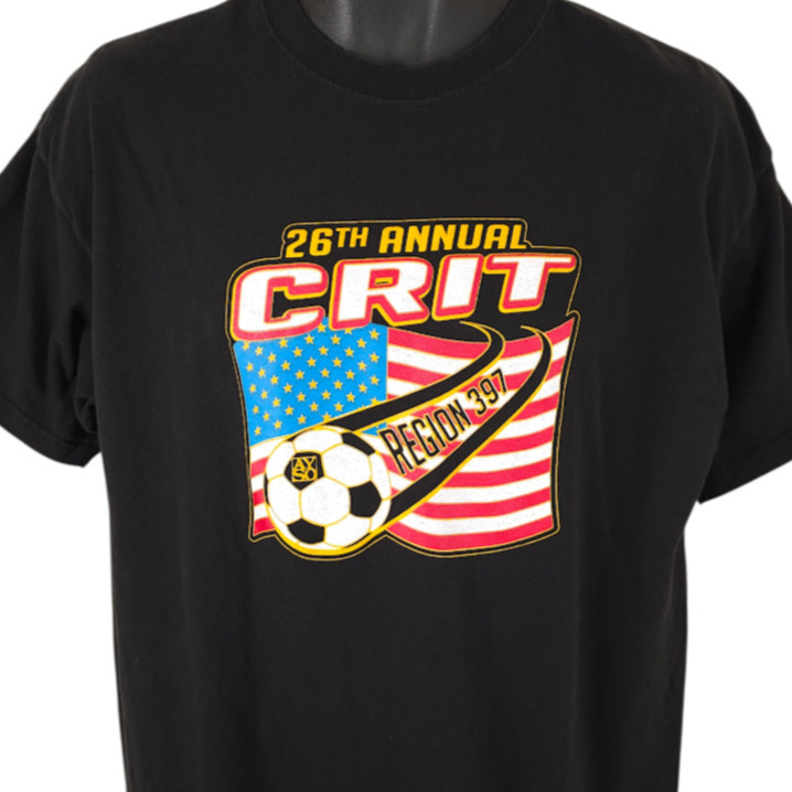 Soccer T Shirt Mens Size Large Black CRIT Tournament Football American Flag