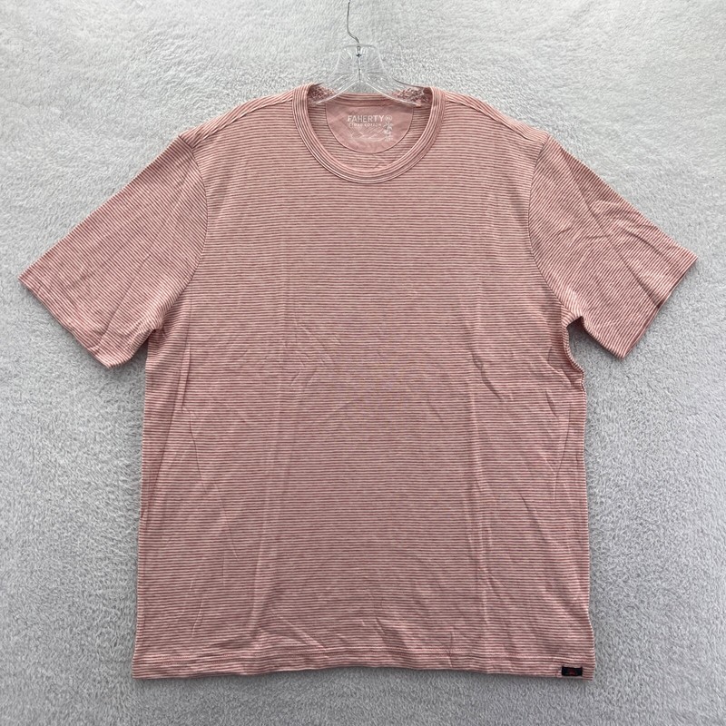 Faherty Striped Shirt Mens XL Orange Cloud Cotton Soft Short Sleeve Tee *B4 New