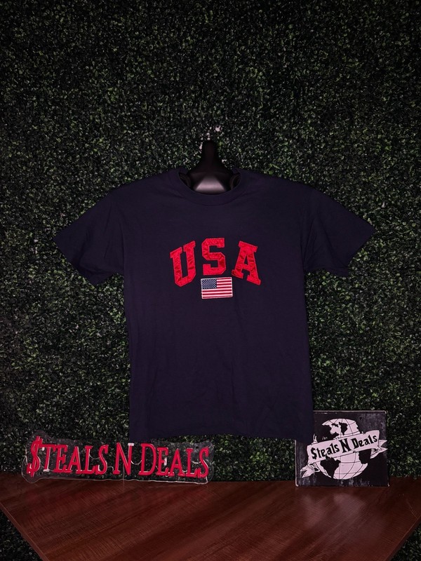 Vintage embroidered single stitch USA flag navy blue and red T-Shirt