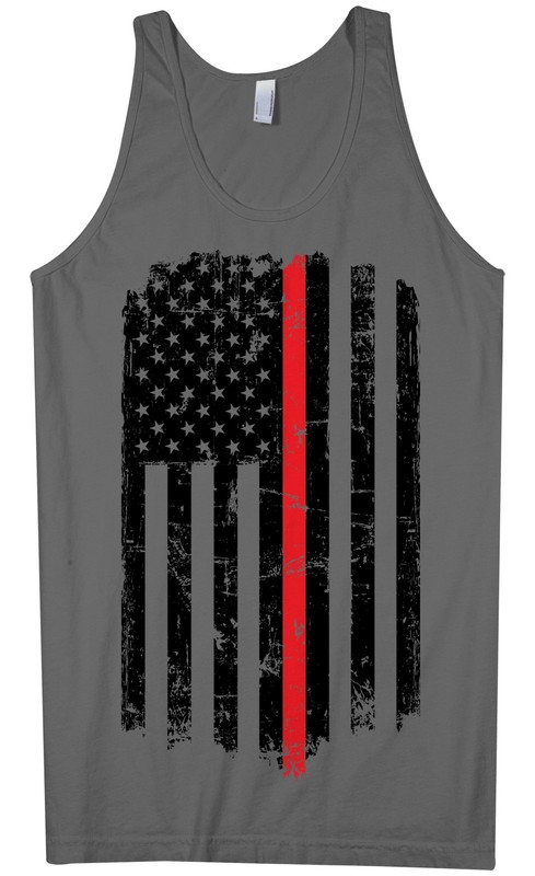 Thin Red Line American Flag Men’s Tank Top Firefighter Pride