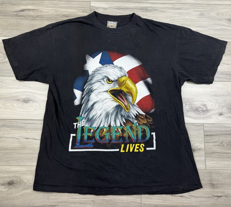 Vintage Thunder Sportswear Eagle American Flag “The Legend Lives” Biker Tee XL
