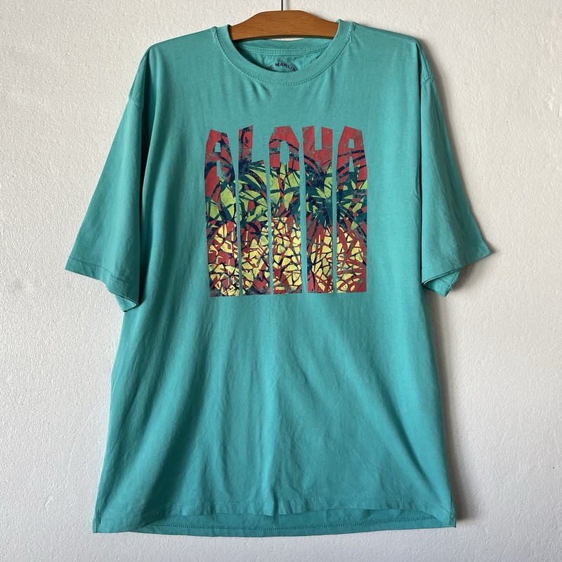 Joe Marlin Unwind Men’s XL Aloha T-Shirt Short Sleeve Hawaiian Teal