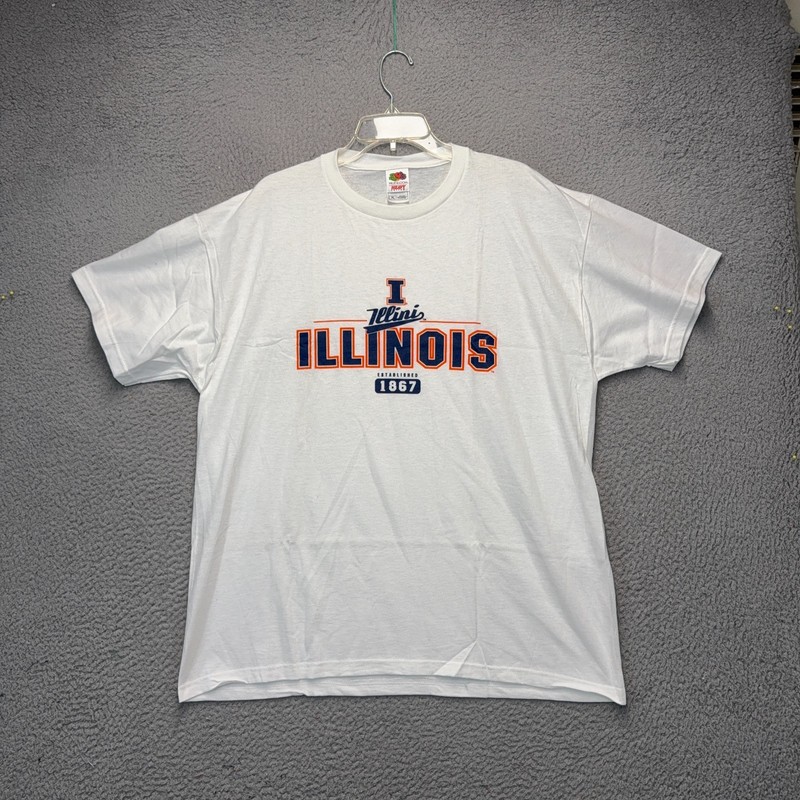 University of Illinois Shirt Men XL White Illini Graphic Print Crew Neck College