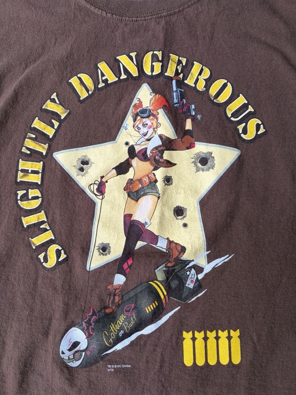 Y2k 2013 Harley Quinn Slightly Dangerous Brown Graphic Logo Tee Men’s 2XL gallery