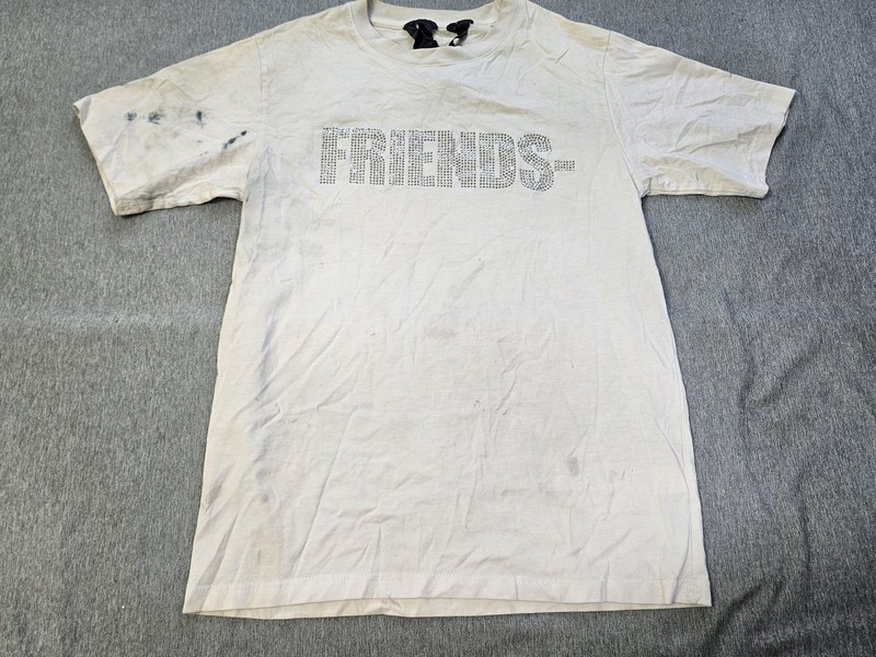 Vlone Friends Shirt Mens Small White Rhinestone V Logo Graphic Streetwear