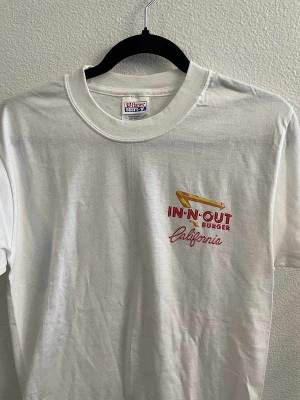 Hanes Beefy-T Men’s S White In-N-Out California Graphic Tee Double-Sided