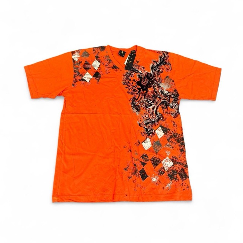 Y2K Karl Kani v neck tee Sz L NWT Grunge Skater Hip Hop Deadstock Orange