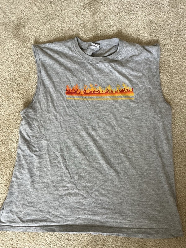 Vintage 90’s Skate Surf Flame Sleeveless Shirt Body Size XL/2XL Wings Beach Shop