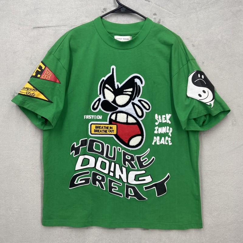 First Row Shirt Mens Green Lg spring break Double sided Streetwear Y2K Varsity