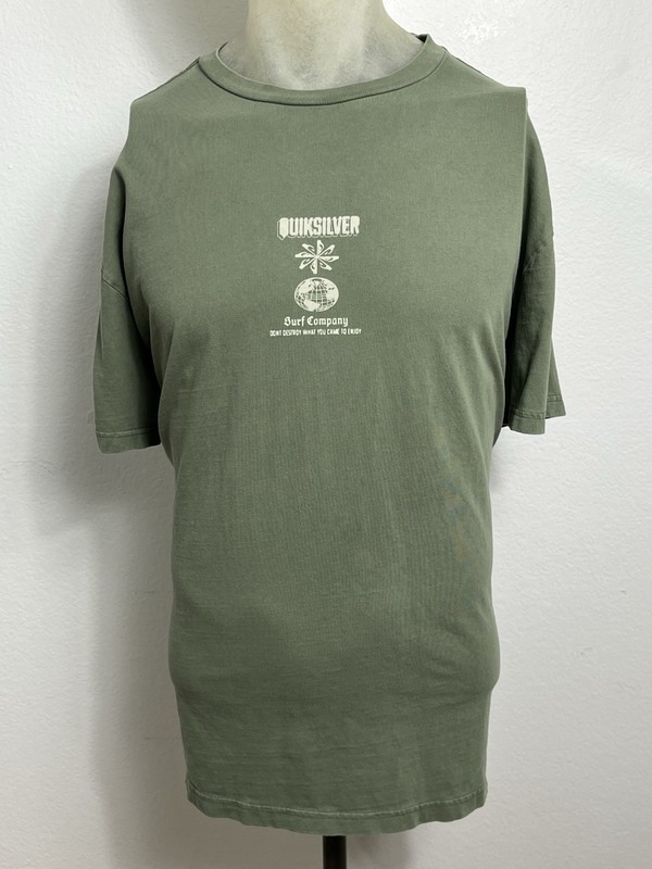 Quiksilver T-Shirt Mens Lg Green Short Sleeve Double-sided Crew Neck Oversized