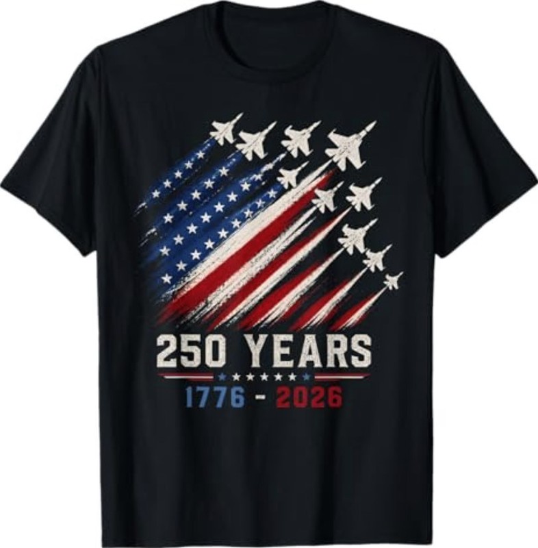 250 Years Anniversary USA Fighter Jet 4th of July Patriotic T-Shirt