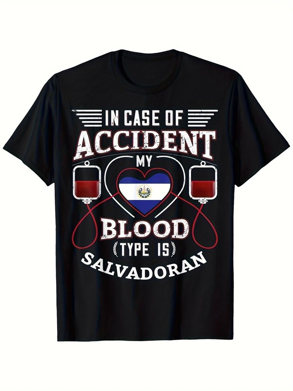 El Salvador Flag Souvenir T-Shirt Loose Fit Machine Washable Tee with Patriot