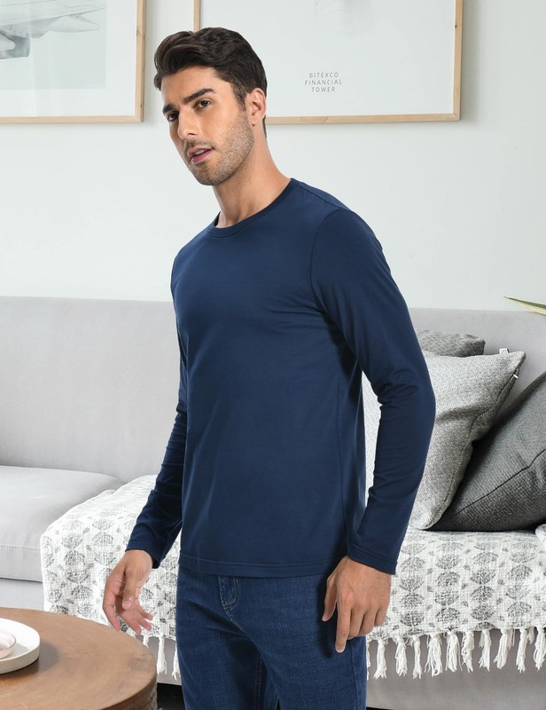 Men's 2 Pack Long Sleeve Soft Casual Cotton Crew Neck Shirts (Navy Blue, XL) gallery