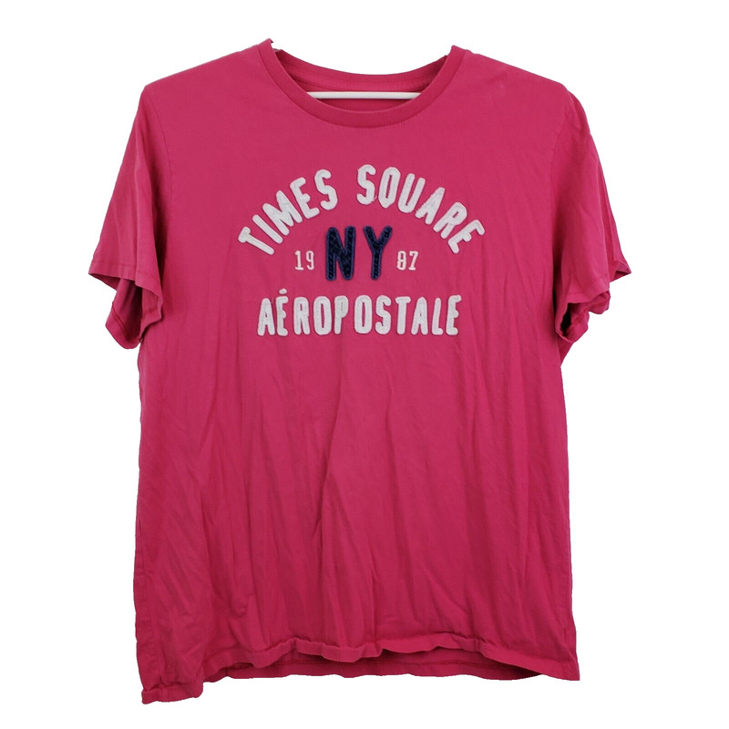 Aeropostale Mens Size XXL Pink Time Square Logo Graphic Crewneck T Shirt