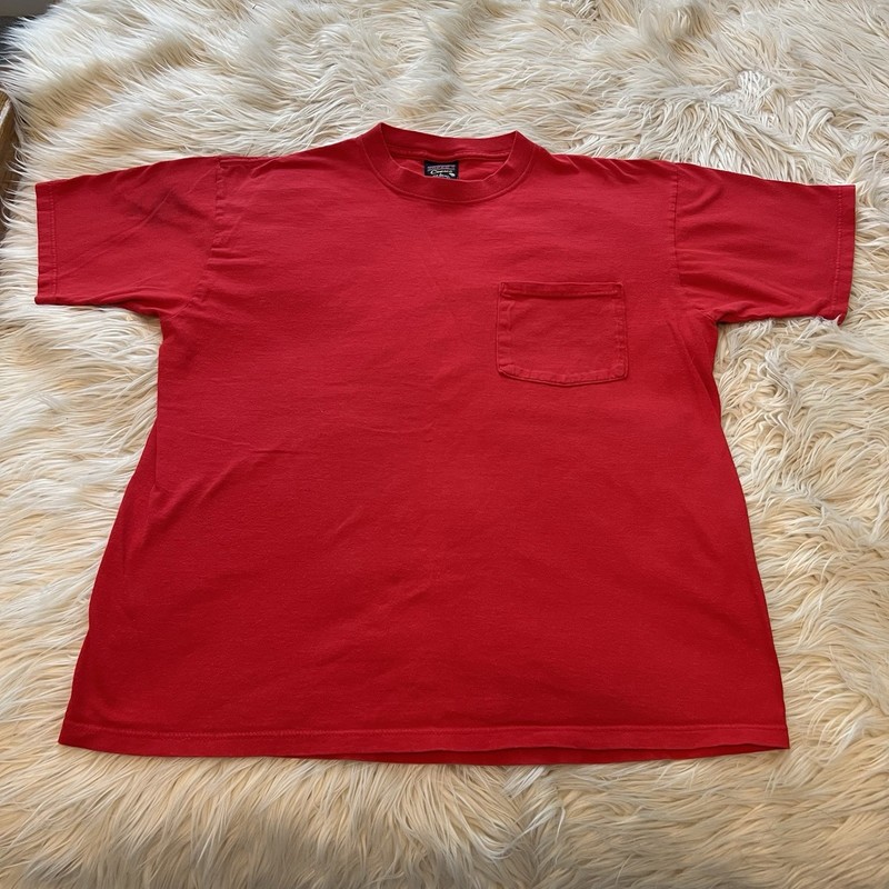 Vintage 90’s Blank Red Soffe Choice Pocket T Shirt 100% Cotton USA Made Size L