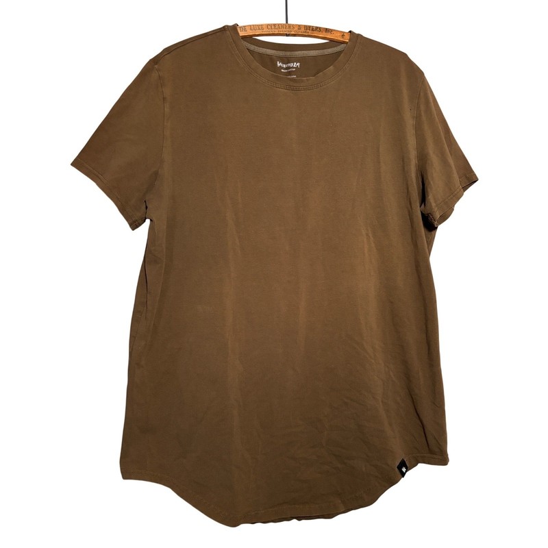 YoungLA Mens XL Brown Curved Hem Gym T-Shirt Short Sleeve Scoop Bottom Tee