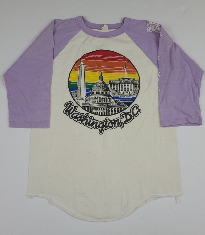 Vintage 70s Washington DC Rainbow Color Print Shirt Rare USA 1970s Worn Marks