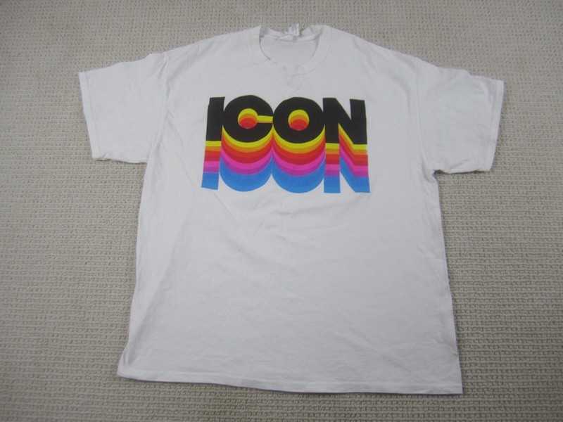 Icon Shirt Mens XL White Short Sleeve Casual Colorful Gildan Activewear Cotton