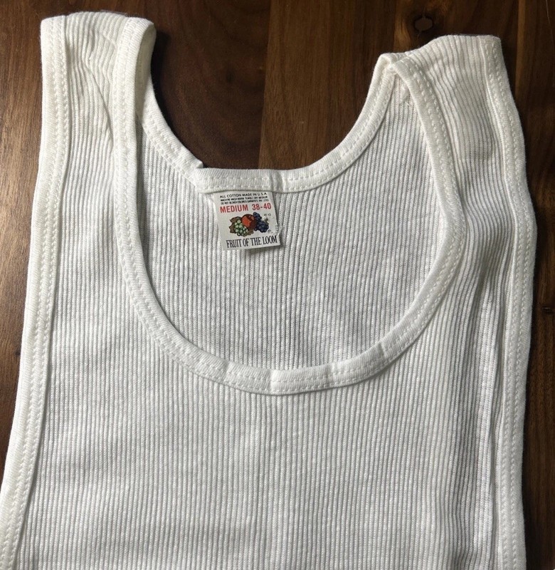 VTG Fruit Of The Loom Ribbed Tank Wife Beater Shirt M 38-40 USA Made Long Length gallery