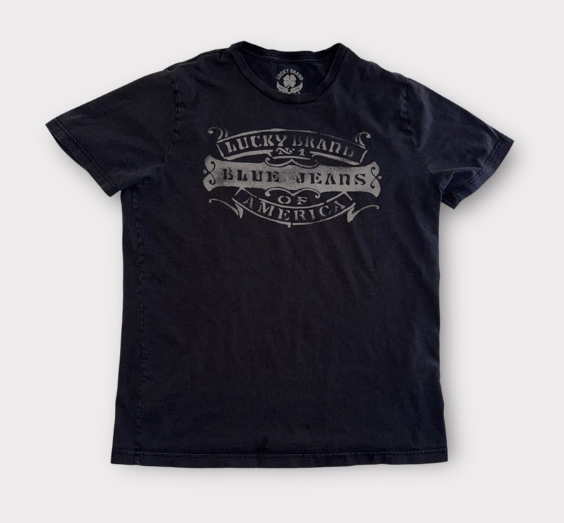 Lucky Brand T-Shirt Adult XL Charcoal Gray Short Sleeve Graphic Tee Spell Out