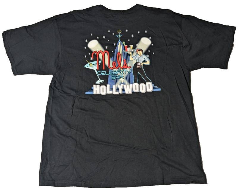 MELS CELEBRITY BAR HOLLYWOOD Men XL Black Double-Sided T-Shirt EUC
