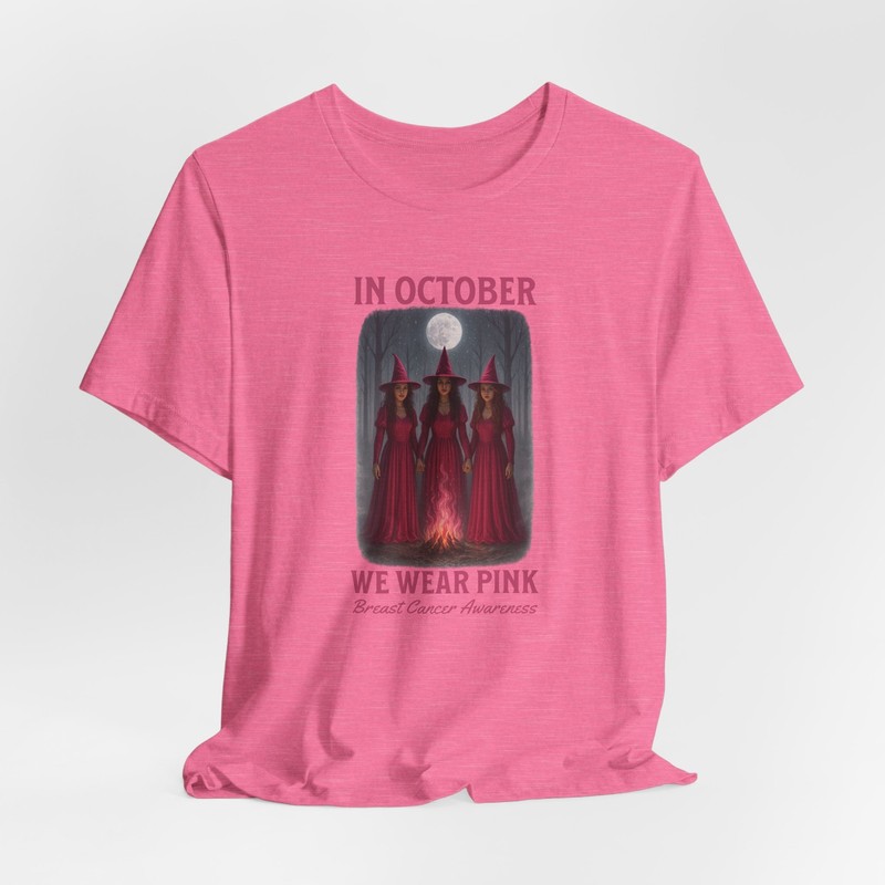 In October We Wear Pink Breast Cancer Awareness Witches Moon T-Shirt Support Tee