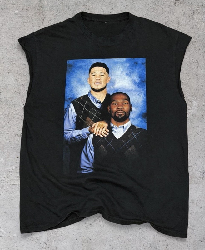 Distressed Devin Booker and Kevin Durant Step Brothers Muscle Tee Size L Cotton