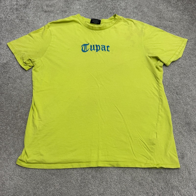 Cotton On Graphic Tee Men M/L Lime Green Tupac Shakur Embroidered Hip Hop Cotton