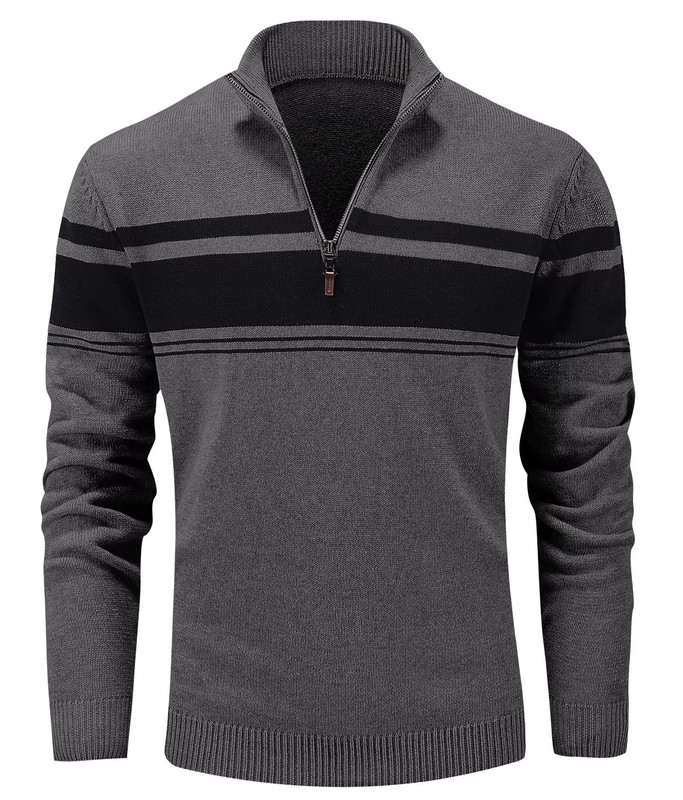 Men’s 1/4 Zip Polo Sweater Winter Fall Casual Stripe Pullover Long Sleeve Shirts