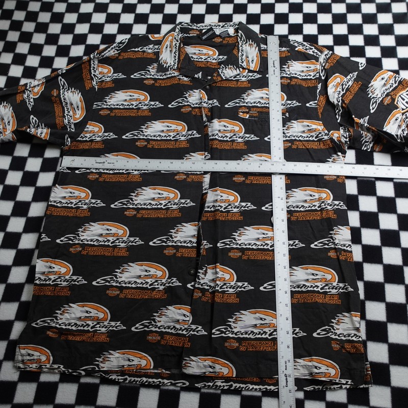 Vintage Harley Davison biker Hawaiian style all over print button up Shirt XXL gallery