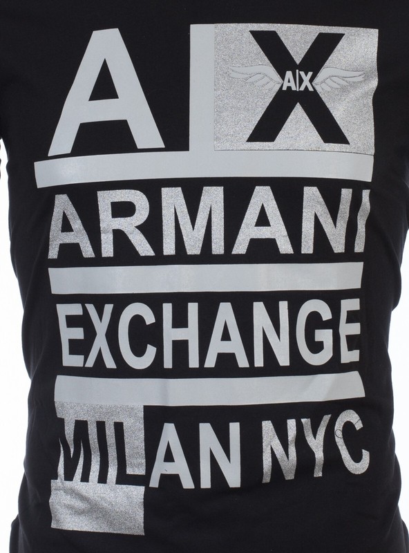 $50 ARMANI EXCHANGE Black STACKED Short Sleeve Slim Fit Designer T-shirt NWT gallery