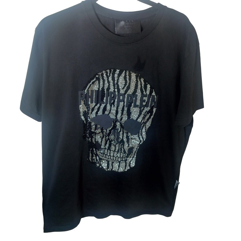 Philipp Plein Homme Black Crystal Zebra Skull T-Shirt Luxury Streetwear Mens gallery