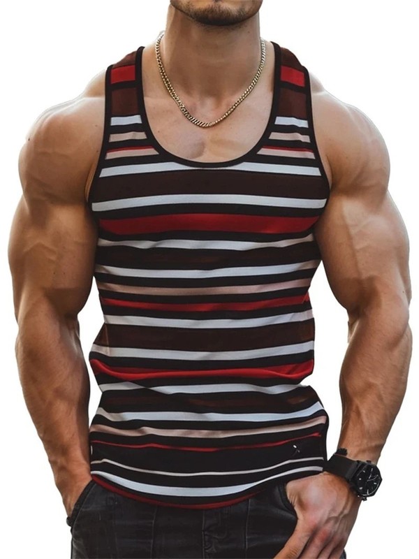 Striped 3D Graphic Tank Top for Men – Sleeveless Quick-Dry Summer Vest