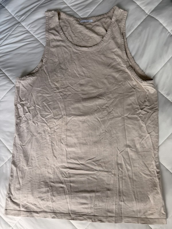 Men’s John Elliott Co Sand Tan Khaki Tank Top Tee Shirt Size 3 Large