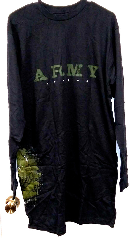 US Army Military LS Shirt Men’s Size L Army Strong Made in USA Crew Neck Green