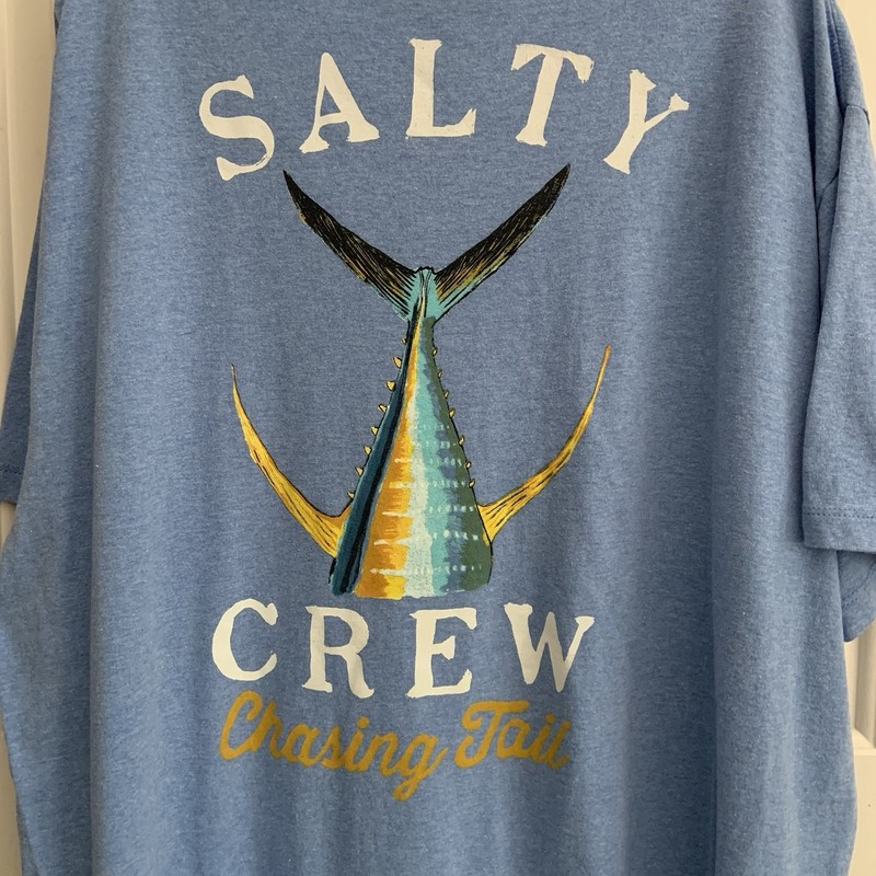 Salty Crew Chasing Tail T-Shirt Mens 2X Blue 2-Sided Bluefin Tuna Fishing GUC gallery