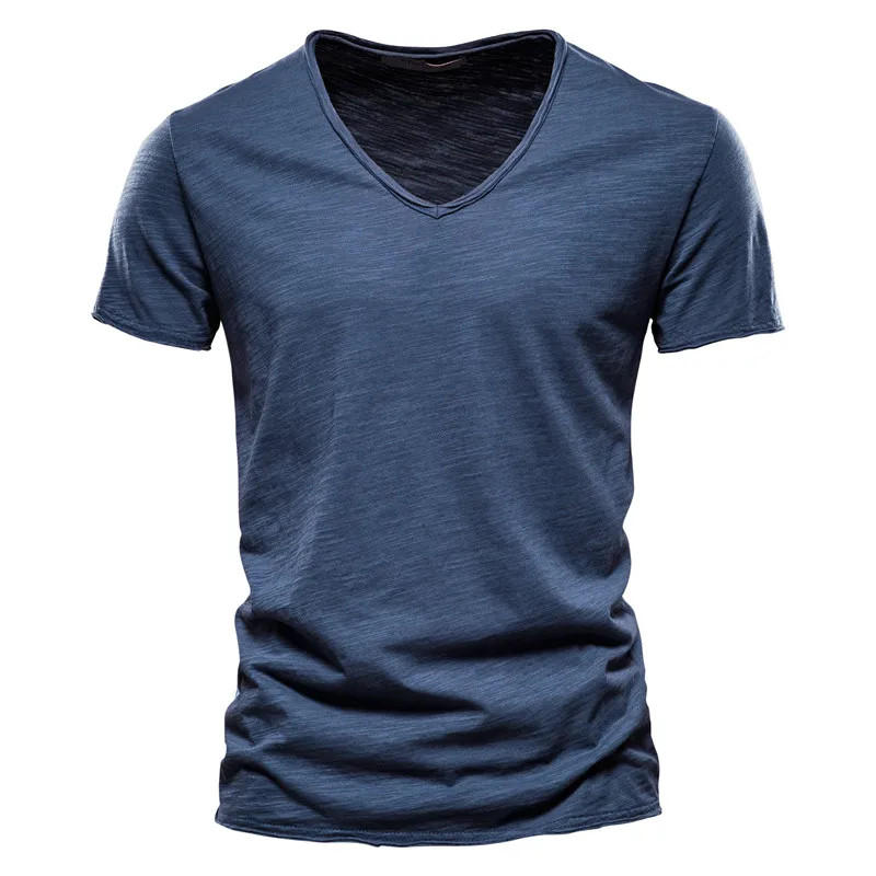 Brand Quality 100% Cotton Men T-shirt V-neck Fashion Design Slim Fit Soild T-shi gallery