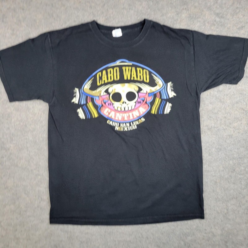 Cabo Wabo Cantina Shirt Mens Large Black Skull Graphic Tee Yazbek Mexico