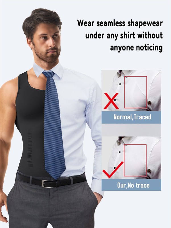 Mens Compression Shirt Slimming Body Shaper Chest Belly Tummy Control Vest Tank gallery