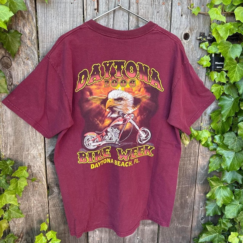 VINTAGE BURGUNDY STEVE & BARRY’S DAYTONA EAGLE CHOPPER TEE SIZE L