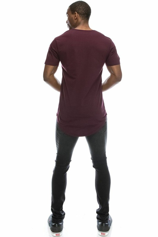 Mens BASIC HIPSTER T Shirts Casual Extended Longline Hip Hop Scallop Hemline Tee gallery