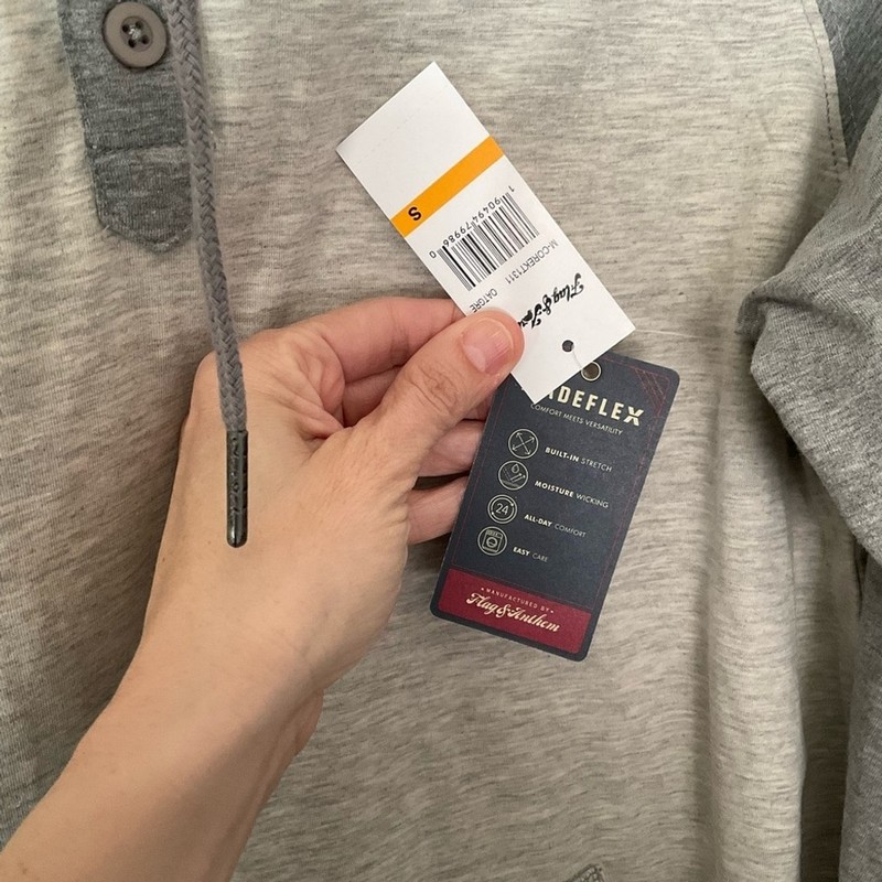 Flag & Anthem Madeflex Two-Tone Grey Hooded Henley Long Sleeve Top Size Small gallery