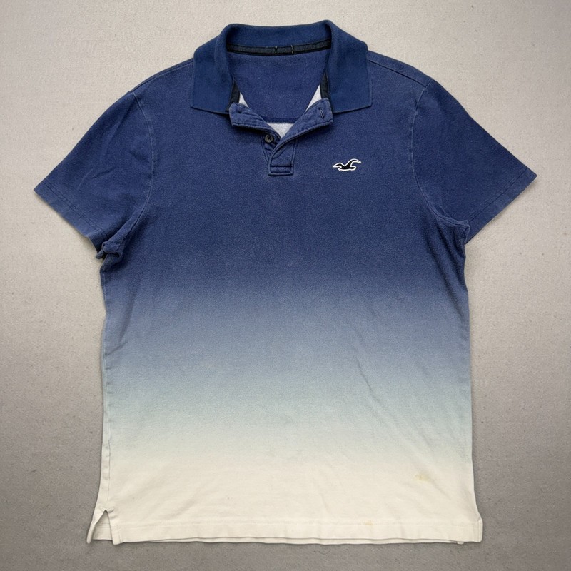 Hollister Blue Ombre Epic Flex Stretch Short Sleeve Polo Shirt Size L