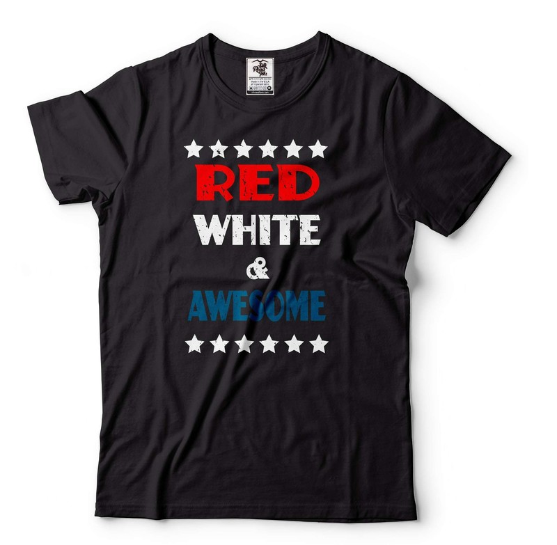 Mens Patriotic Tee American Gifts Red White And Awesome Shirt 4th Of July Gifts