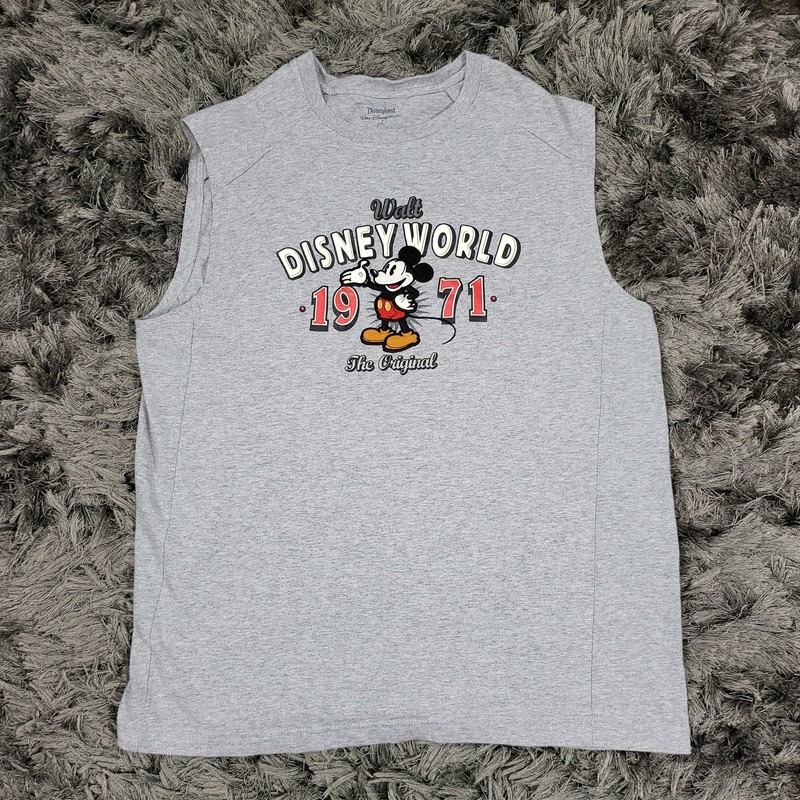 Disney Walt Disney World Shirt Mens Medium Gray Mickey 1971 Sleeveless Tee