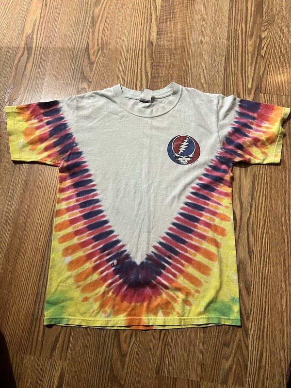 Vintage 1996 RARE Grateful Dead Tour Statistics Small Thrashed Tie Dye Band gallery