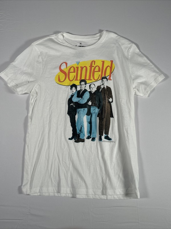 Seinfeld T Shirt White Cast Size Medium TV Show Photo Graphic Tee Unisex Mens