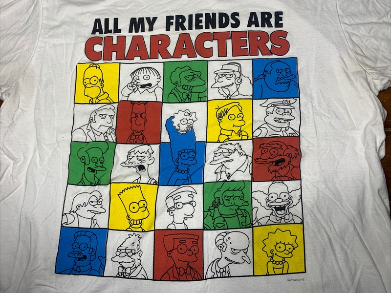 Vintage Keya USA Simpsons XL White "All My Friends are Characters" Tee T-Shirt gallery