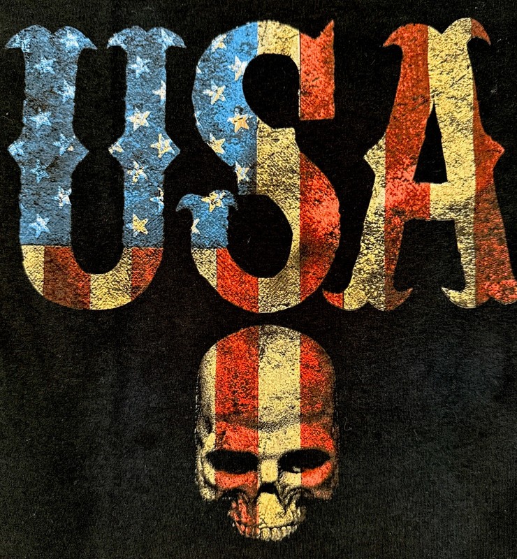 USA Skull Biker T-Shirt Distressed Gothic Patriotic Gildan 2021 Tee Size 2XL gallery