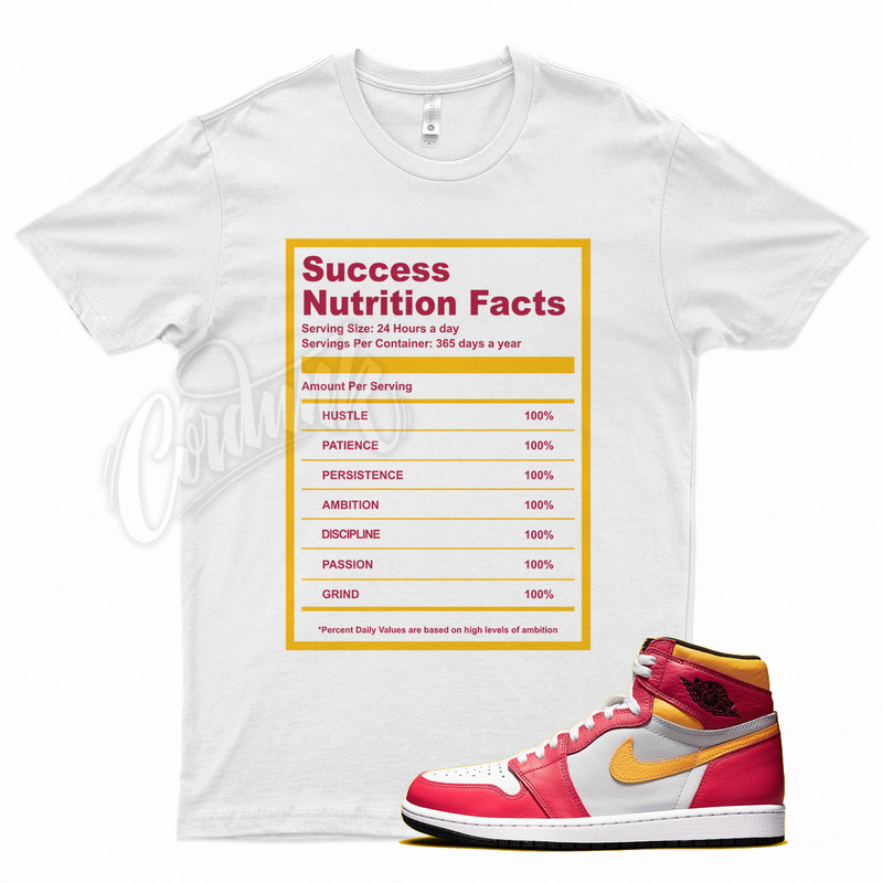 White SUCCESS T Shirt for Air J1 1 Light Fusion Red Laser Orange White One